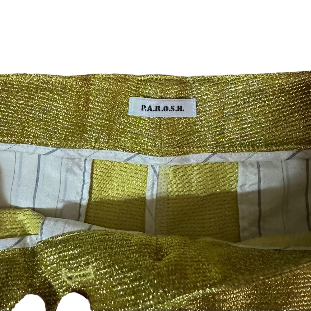 P.A.R.O.S.H. Yellow Metallic Pants Size Large - Picture 2 of 5